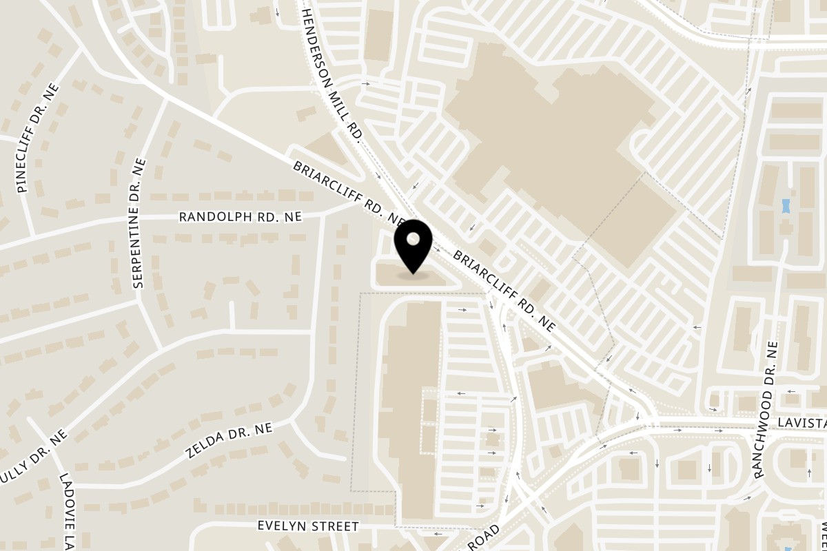 Map showing the location of J.R. Crickets Briarcliff Rd on 4805 Briarcliff Rd NE #106 in Atlanta